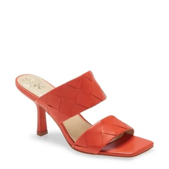 Vince Camuto Candialia Tangerine Tango Nappa Leather Woven Heeled Sandals 7M - Picture 3 of 7